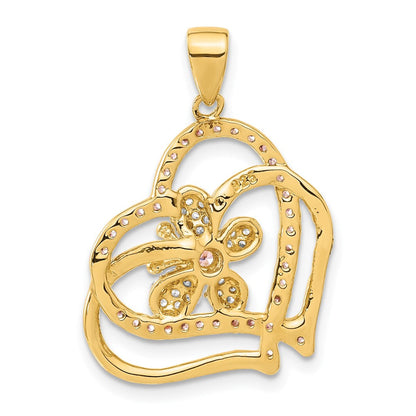 Sterlingsilber Glanz Vergoldet Rosa & Klar Zirkonia Herz Schmetterling Anhänger