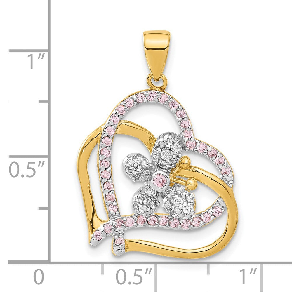 Sterlingsilber Glanz Vergoldet Rosa & Klar Zirkonia Herz Schmetterling Anhänger
