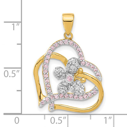 Sterlingsilber Glanz Vergoldet Rosa & Klar Zirkonia Herz Schmetterling Anhänger