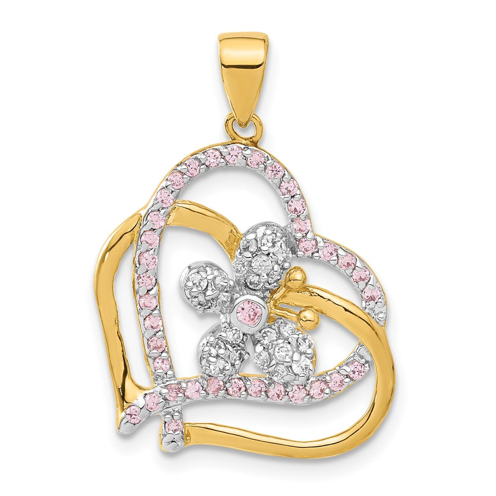 Sterlingsilber Glanz Vergoldet Rosa & Klar Zirkonia Herz Schmetterling Anhänger