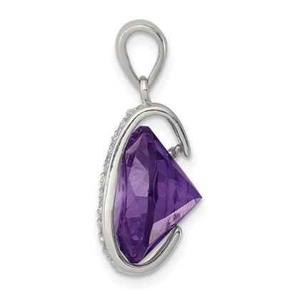 Sterlingsilber Rhodiniert Lila Cabochon und Weiß Zirkonia Anhänger