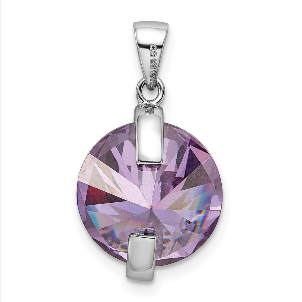 Sterlingsilber Rhodiniert Lila Cabochon und Weiß Zirkonia Anhänger