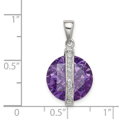 Sterlingsilber Rhodiniert Lila Cabochon und Weiß Zirkonia Anhänger
