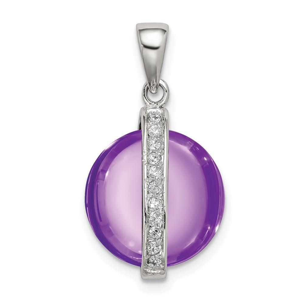 Sterlingsilber Rhodiniert Lila Cabochon und Weiß Zirkonia Anhänger