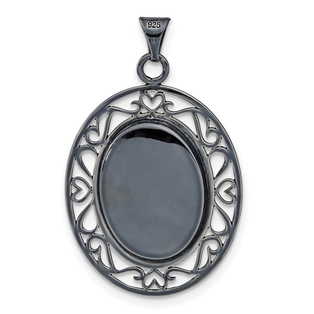 Sterlingsilber Schwarz Keramik Weiß Swarovski Kristall Oval Anhänger
