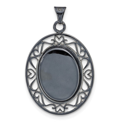Sterlingsilber Schwarz Keramik Weiß Swarovski Kristall Oval Anhänger