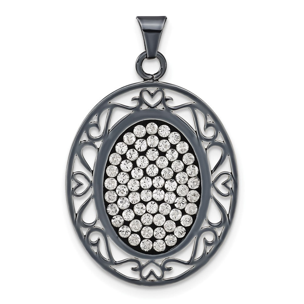 Sterlingsilber Schwarz Keramik Weiß Swarovski Kristall Oval Anhänger