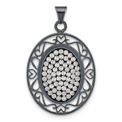 Sterlingsilber Schwarz Keramik Weiß Swarovski Kristall Oval Anhänger