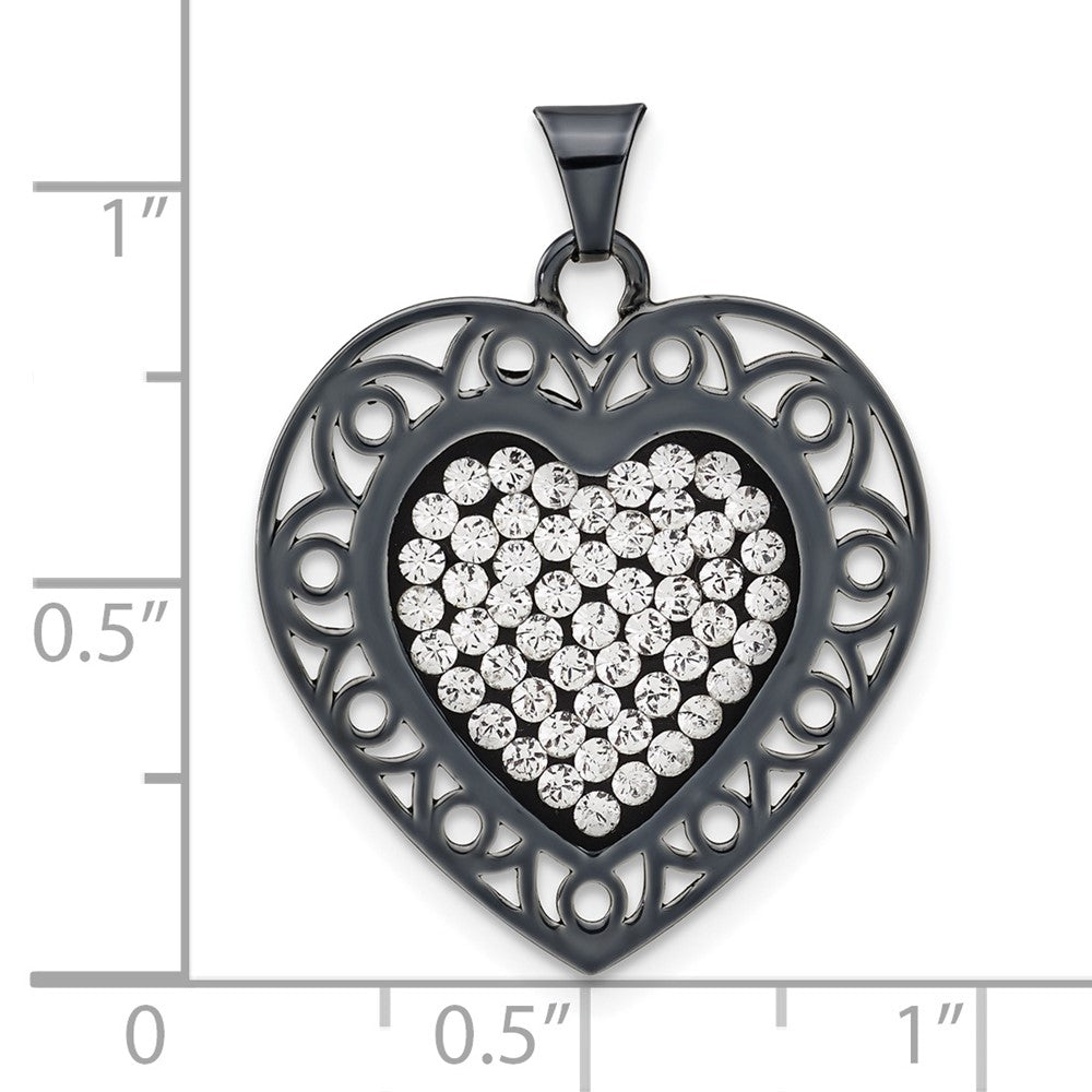 Sterlingsilber Schwarz Keramik-beschichtet Swarovski Kristall Herz Anhänger
