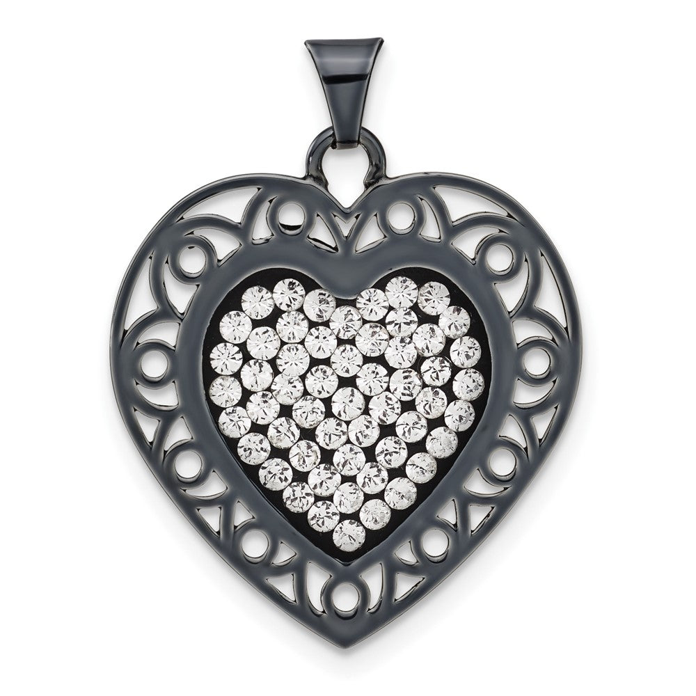Sterlingsilber Schwarz Keramik-beschichtet Swarovski Kristall Herz Anhänger