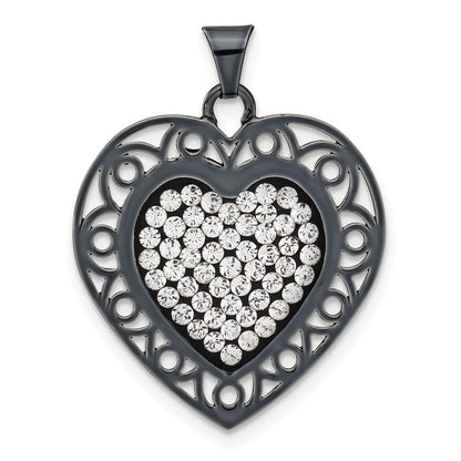 Sterlingsilber Schwarz Keramik-beschichtet Swarovski Kristall Herz Anhänger