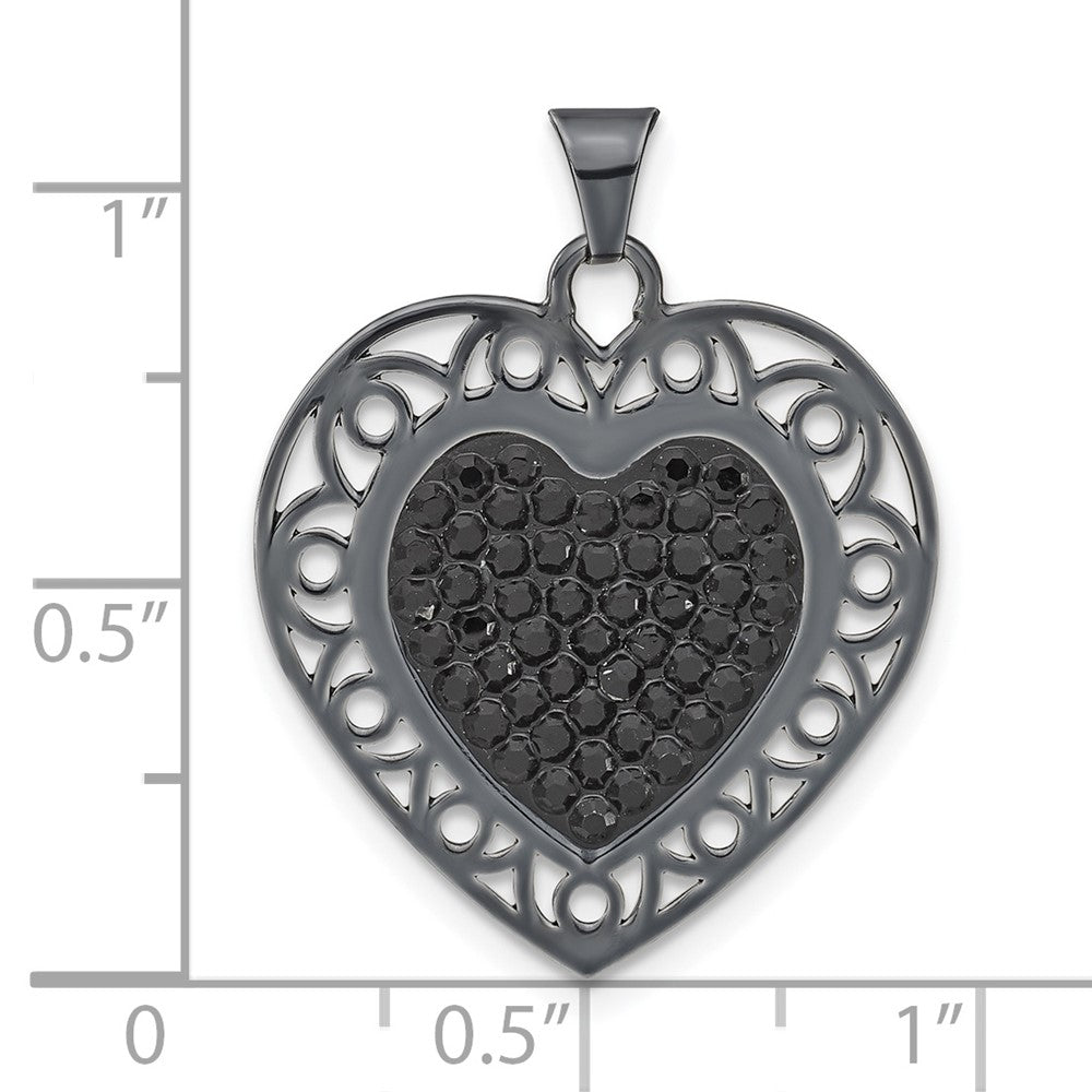 Sterlingsilber Schwarz Keramik-beschichtet Swarovski Kristall Herz Anhänger