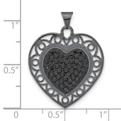 Sterlingsilber Schwarz Keramik-beschichtet Swarovski Kristall Herz Anhänger