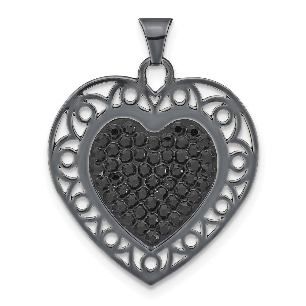 Sterlingsilber Schwarz Keramik-beschichtet Swarovski Kristall Herz Anhänger