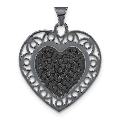 Sterlingsilber Schwarz Keramik-beschichtet Swarovski Kristall Herz Anhänger