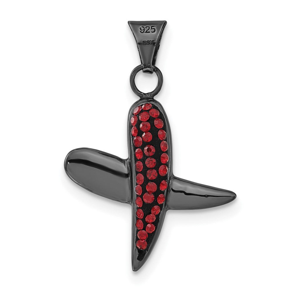 Sterlingsilber Schwarz Keramik Rot Swarovski Kristall X Anhänger