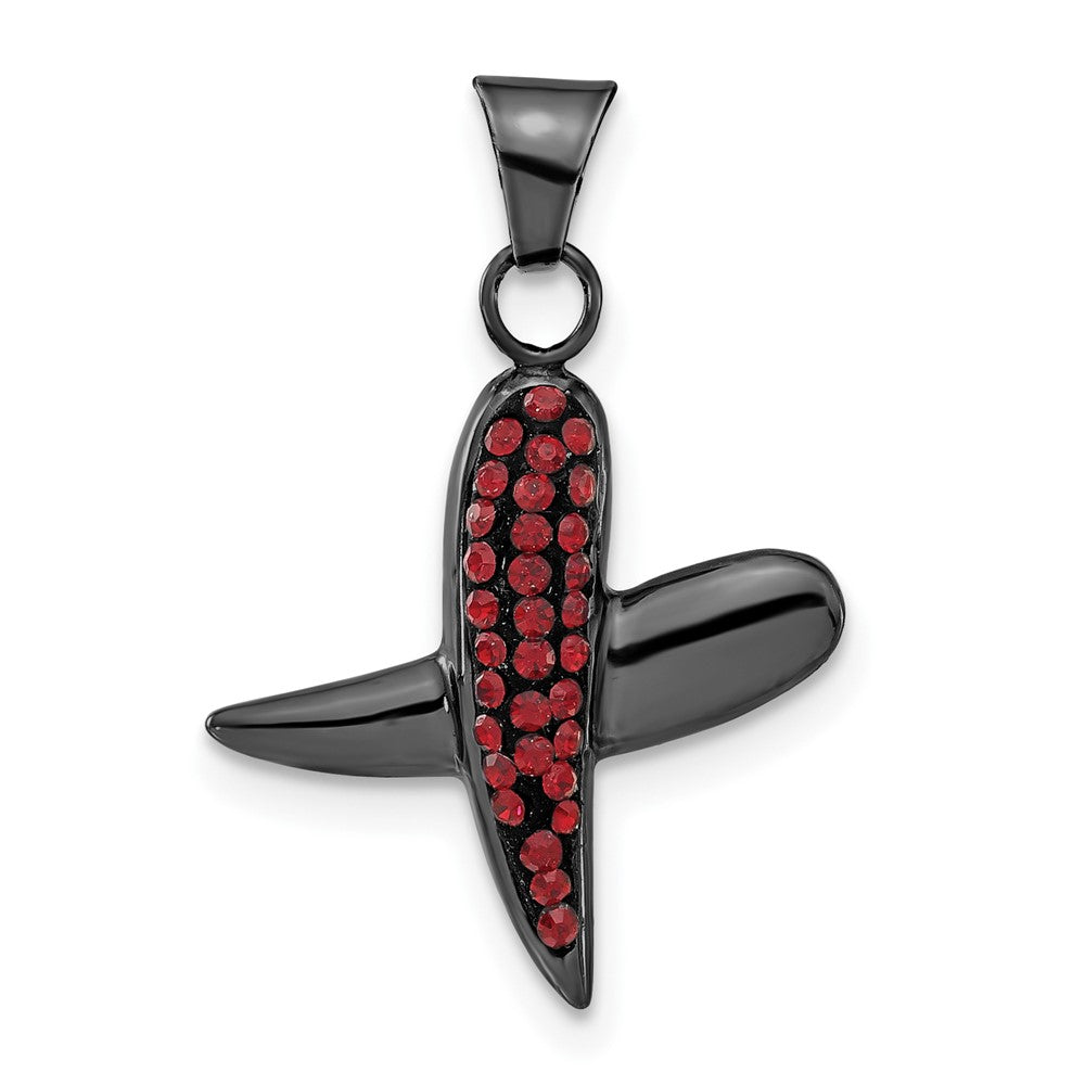 Sterlingsilber Schwarz Keramik Rot Swarovski Kristall X Anhänger