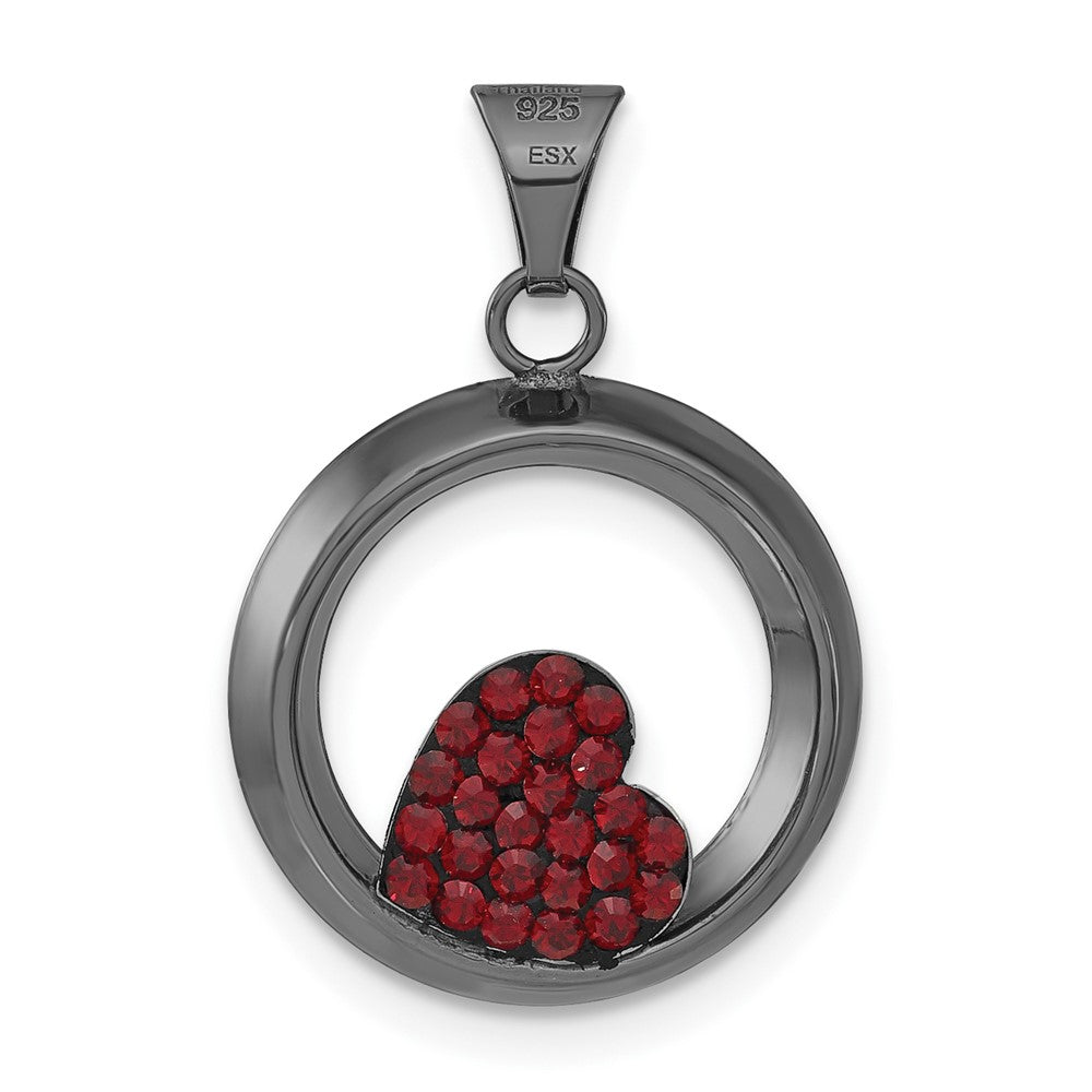 Sterlingsilber Schwarz Keramik Rot Swarovski Kristall Herz Kreis Anhänger