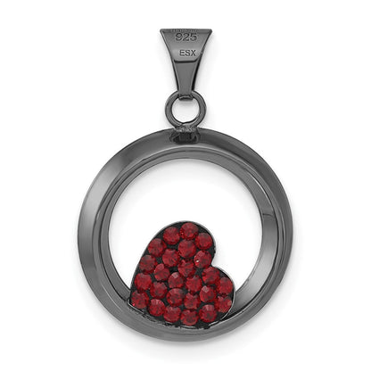 Sterlingsilber Schwarz Keramik Rot Swarovski Kristall Herz Kreis Anhänger