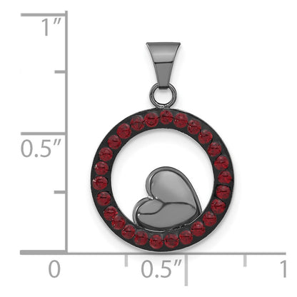 Sterlingsilber Schwarz Keramik Rot Swarovski Kristall Herz Kreis Anhänger