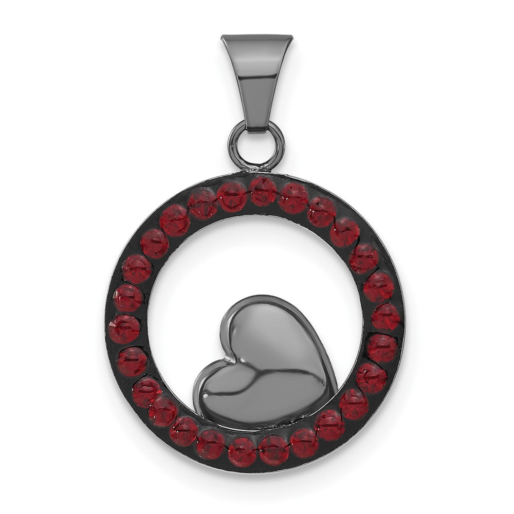 Sterlingsilber Schwarz Keramik Rot Swarovski Kristall Herz Kreis Anhänger