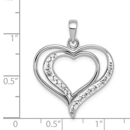 Sterlingsilber Rhodiniert Stellux Kristall Doppelt Herz Anhänger