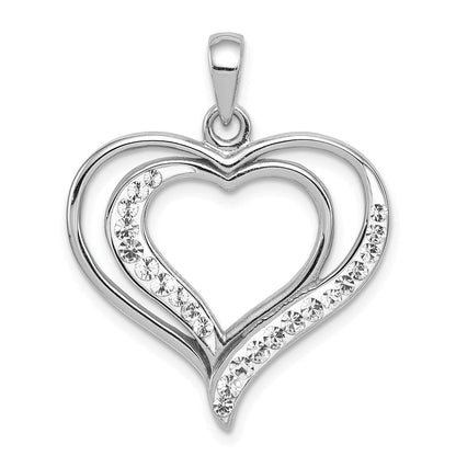 Sterlingsilber Rhodiniert Stellux Kristall Doppelt Herz Anhänger