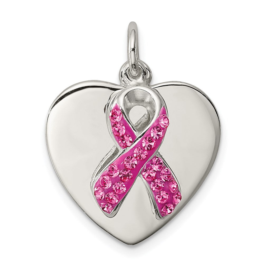 Sterlingsilber Stellux Rosa Bewusstsein Schleife mit Herz Anhänger