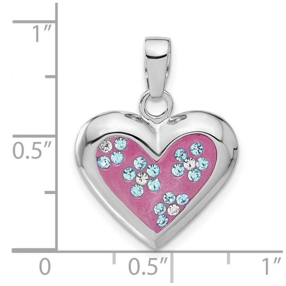 Sterlingsilber Rhodium & Ferido Stellux Kristall Blumen Herz Anhänger