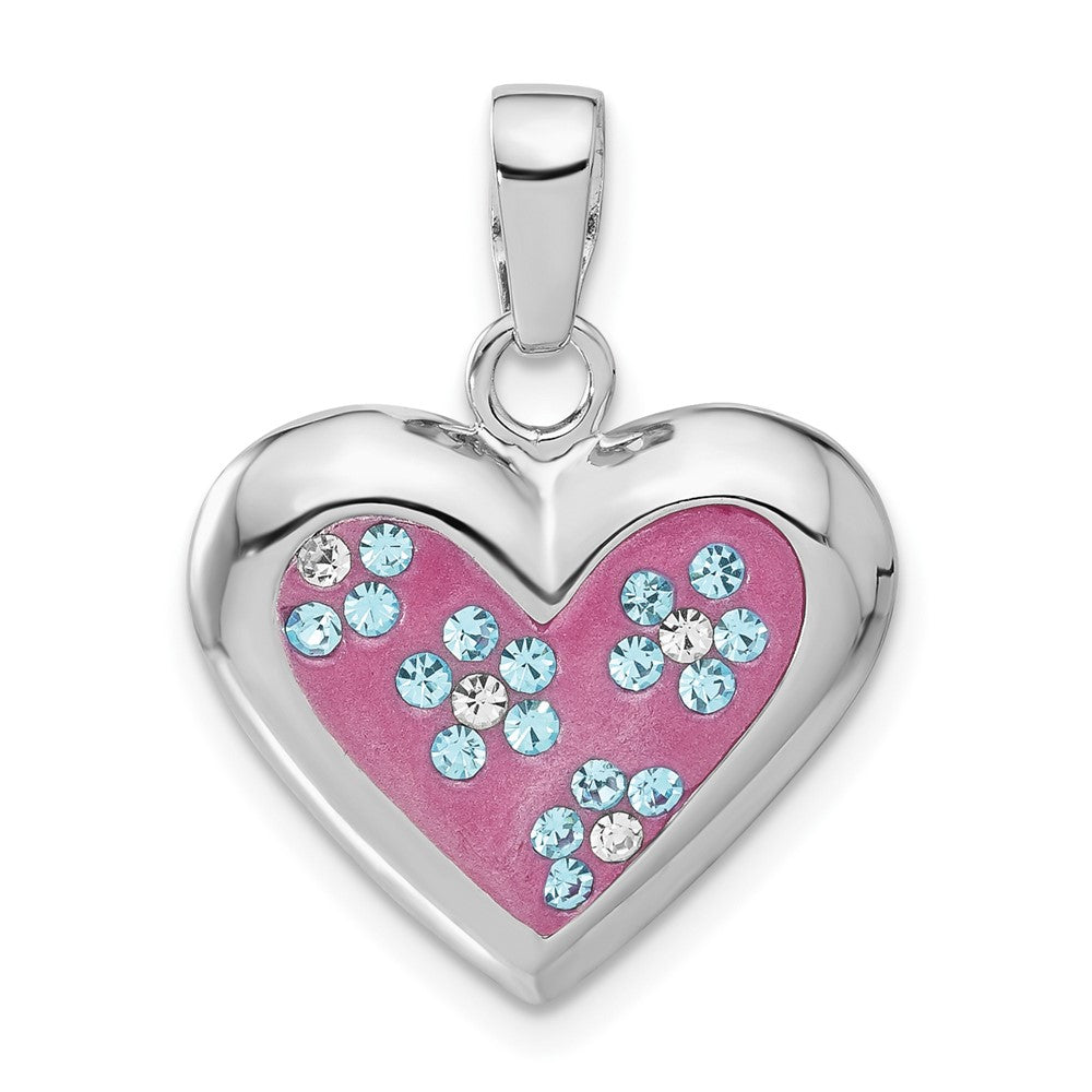 Sterlingsilber Rhodium & Ferido Stellux Kristall Blumen Herz Anhänger