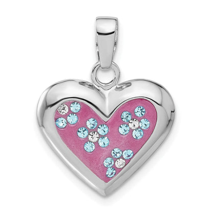 Sterlingsilber Rhodium & Ferido Stellux Kristall Blumen Herz Anhänger