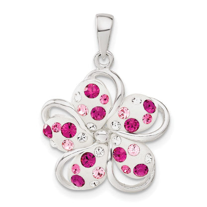 Sterlingsilber Rosa und Weiß Stellux Kristall Blume Anhänger