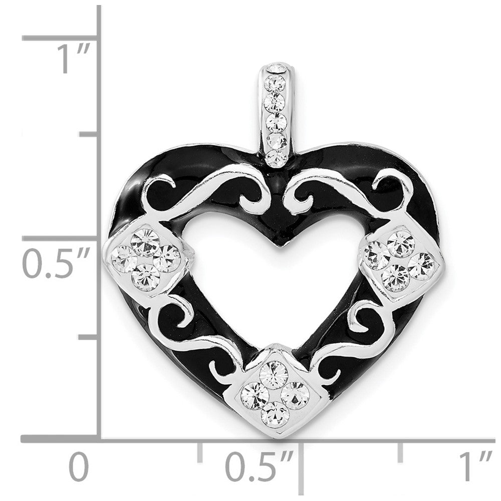 Sterlingsilber Stellux Kristall/ Schwarz Emaille Herz Anhänger