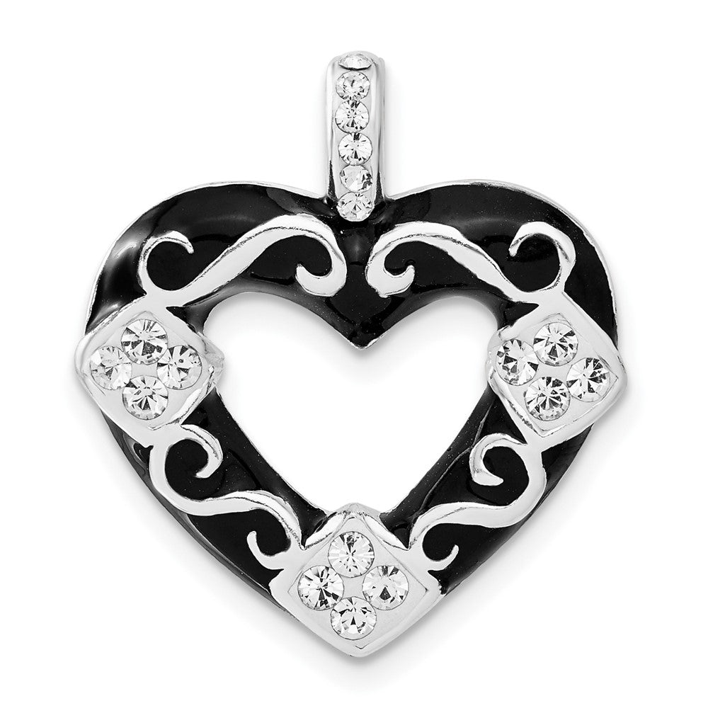 Sterlingsilber Stellux Kristall/ Schwarz Emaille Herz Anhänger