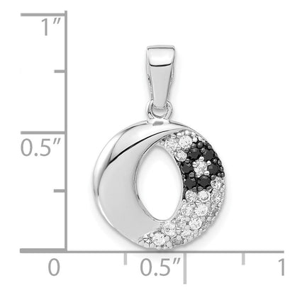 Sterlingsilber Rhodiniert Schwarz & Weiß Zirkonia Kreis Anhänger