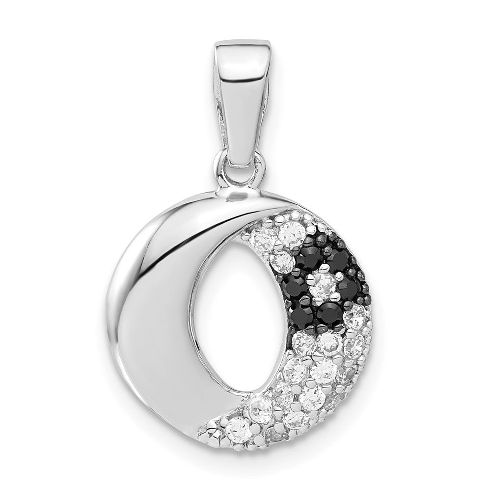 Sterlingsilber Rhodiniert Schwarz & Weiß Zirkonia Kreis Anhänger