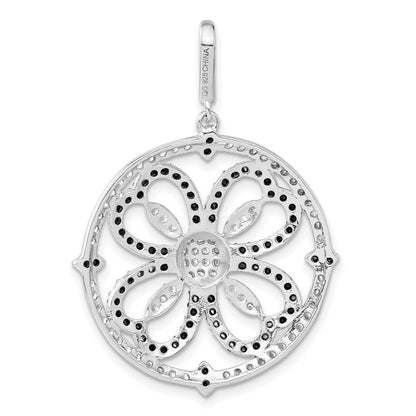 Sterlingsilber Schwarz und Weiß Zirkonia Klee Kreis Anhänger