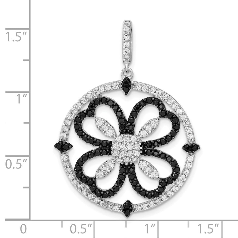 Sterlingsilber Schwarz und Weiß Zirkonia Klee Kreis Anhänger