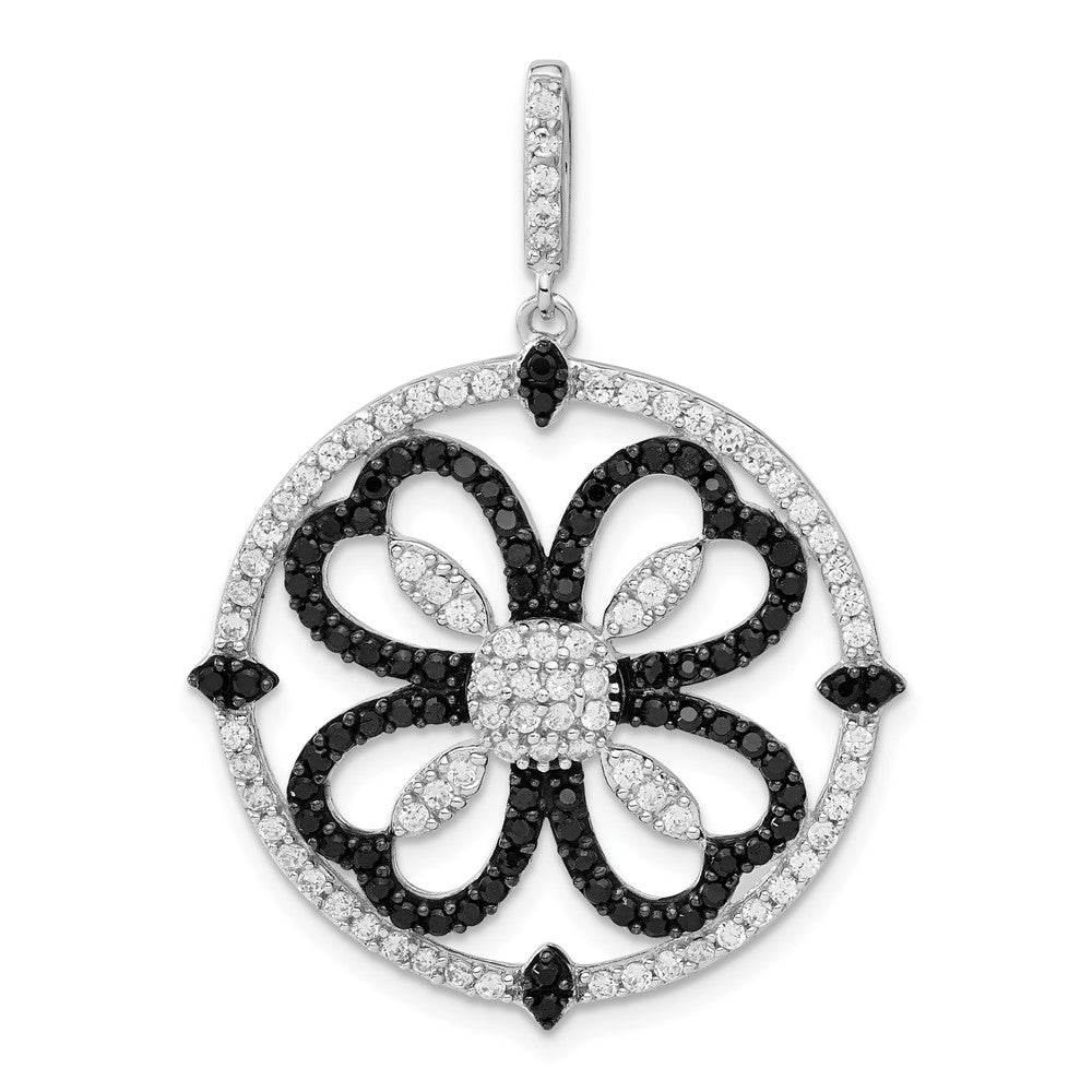 Sterlingsilber Schwarz und Weiß Zirkonia Klee Kreis Anhänger