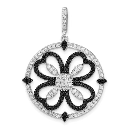 Sterlingsilber Schwarz und Weiß Zirkonia Klee Kreis Anhänger