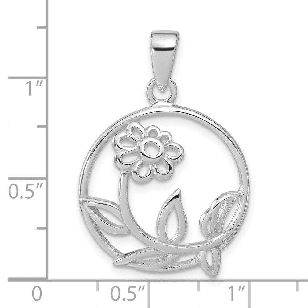 Sterlingsilber Poliert Blume Kreis Anhänger