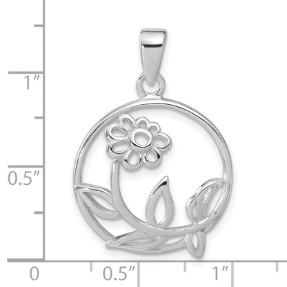 Sterlingsilber Poliert Blume Kreis Anhänger