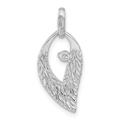 Sterlingsilber Rhodiniert Zirkonia Blatt Anhänger