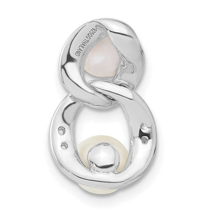 Sterlingsilber Rhodiniert Weiß Synthetisch Perle & Zirkonia Anhänger