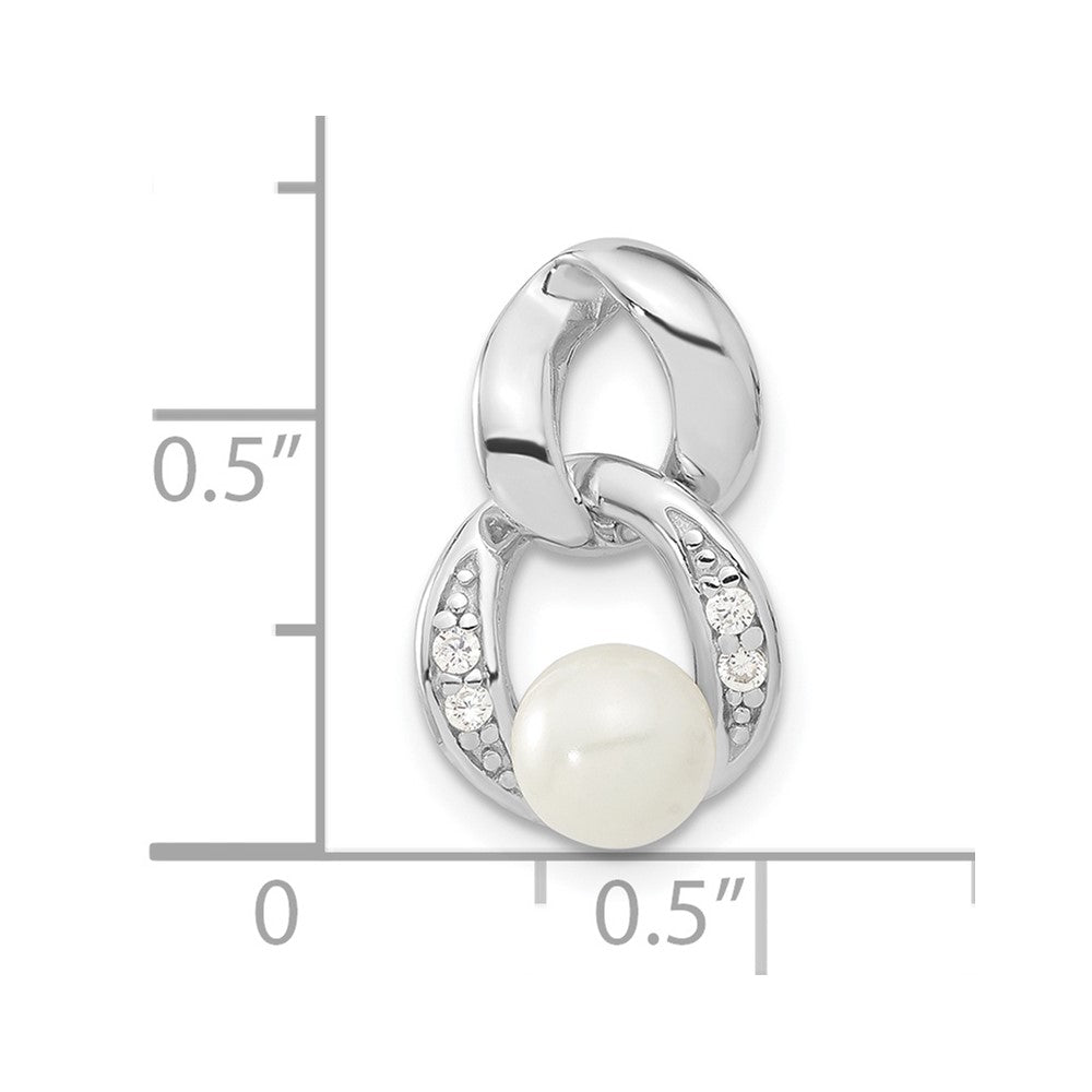 Sterlingsilber Rhodiniert Weiß Synthetisch Perle & Zirkonia Anhänger