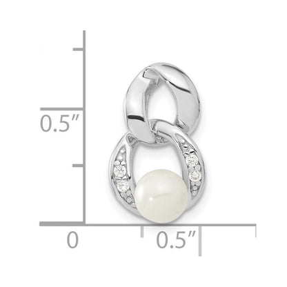Sterlingsilber Rhodiniert Weiß Synthetisch Perle & Zirkonia Anhänger