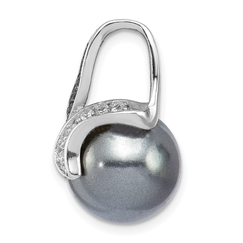 Sterlingsilber Rhodiniert Blk/wht Zirkonia Blk Imitat Muschel Perle Anhänger