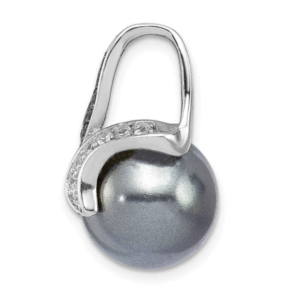 Sterlingsilber Rhodiniert Blk/wht Zirkonia Blk Imitat Muschel Perle Anhänger
