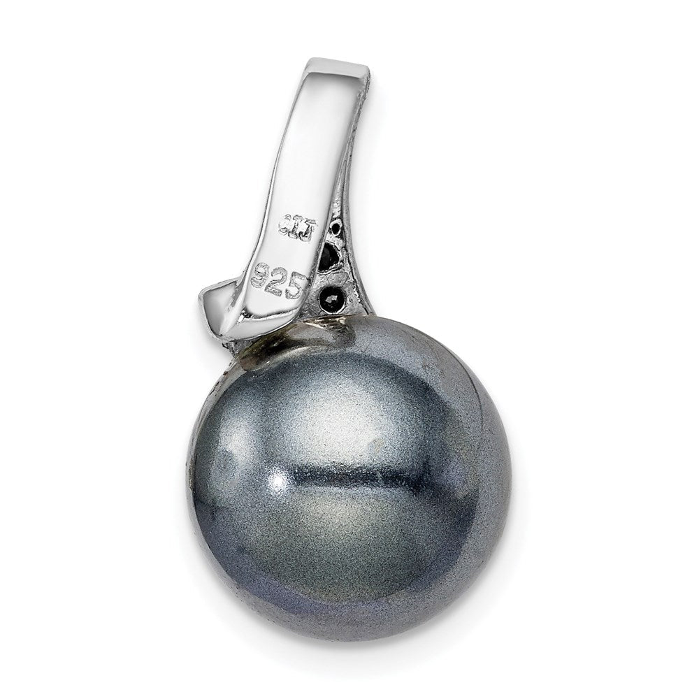 Sterlingsilber Rhodiniert Blk/wht Zirkonia Blk Imitat Muschel Perle Anhänger
