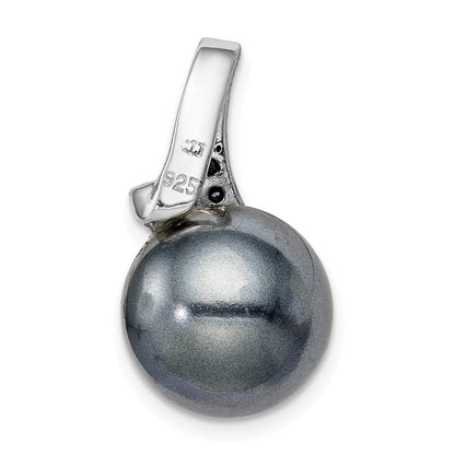 Sterlingsilber Rhodiniert Blk/wht Zirkonia Blk Imitat Muschel Perle Anhänger